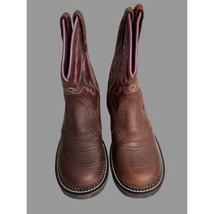 Justin Gypsy Brown Leather Western Boots Pink Stitch 8.5B